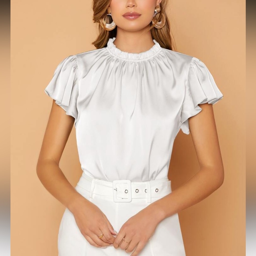 Elegant White  Satin Blouse